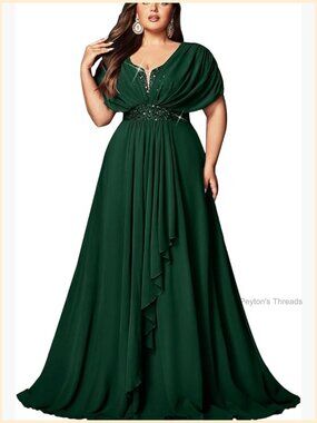 Plus Size Elegant Sequin Bridesmaid Maxi Dress A-Line Evening Gown Cocktail